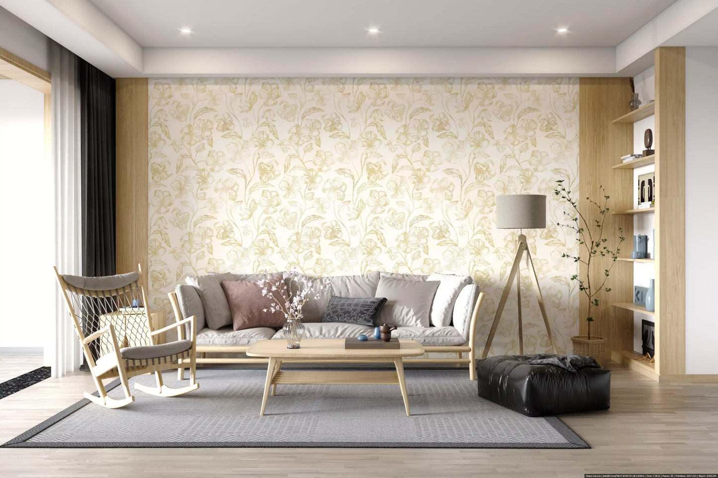 Golden Line Botanical Sketches Wallpaper⁠
