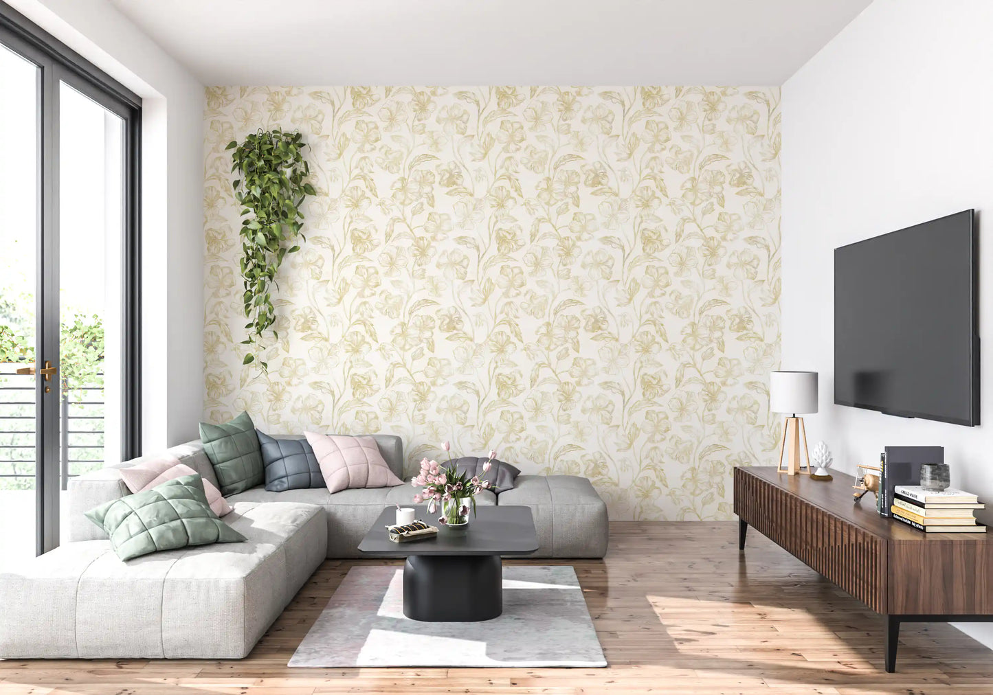 Golden Line Botanical Sketches Wallpaper⁠