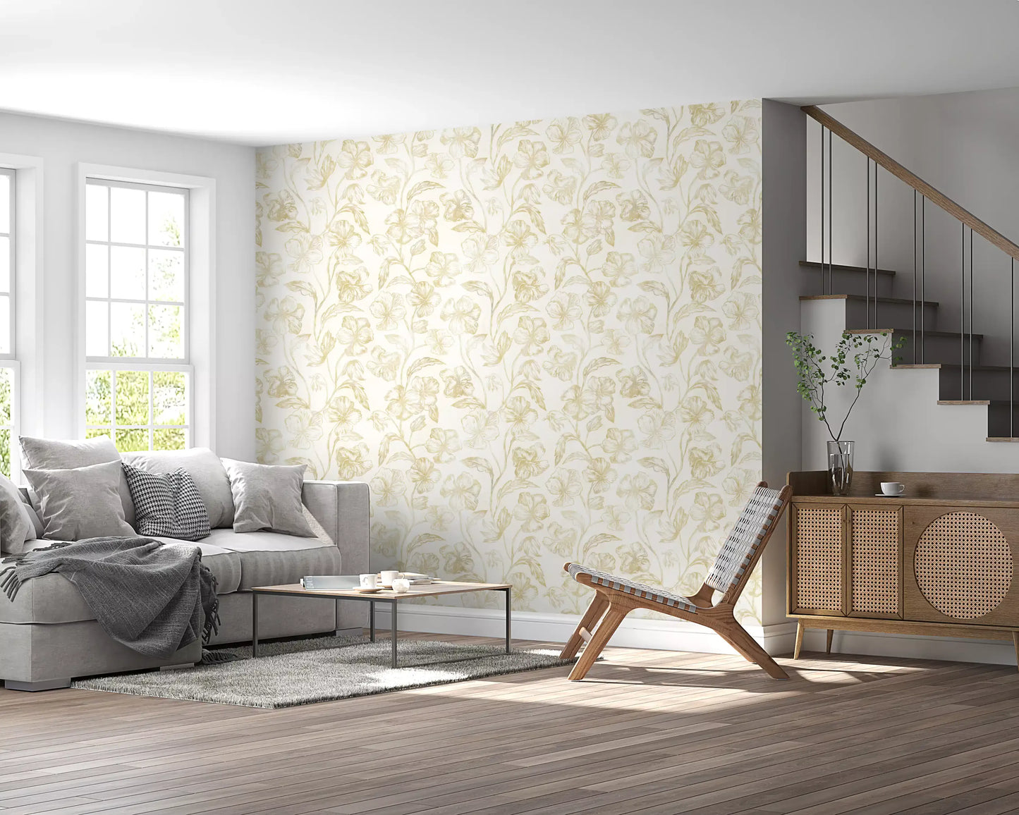 Golden Line Botanical Sketches Wallpaper⁠