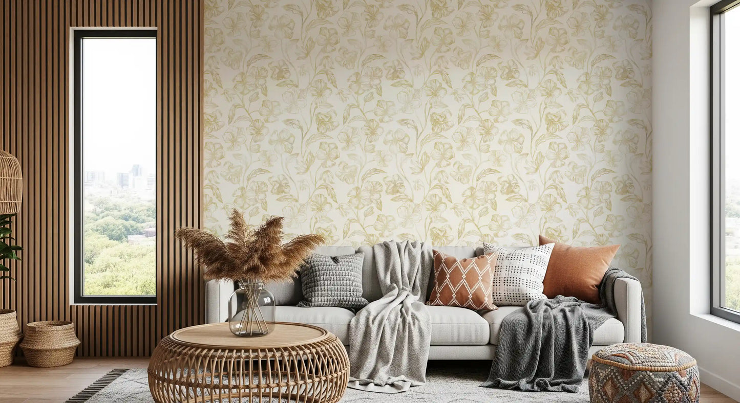 Golden Line Botanical Sketches Wallpaper⁠