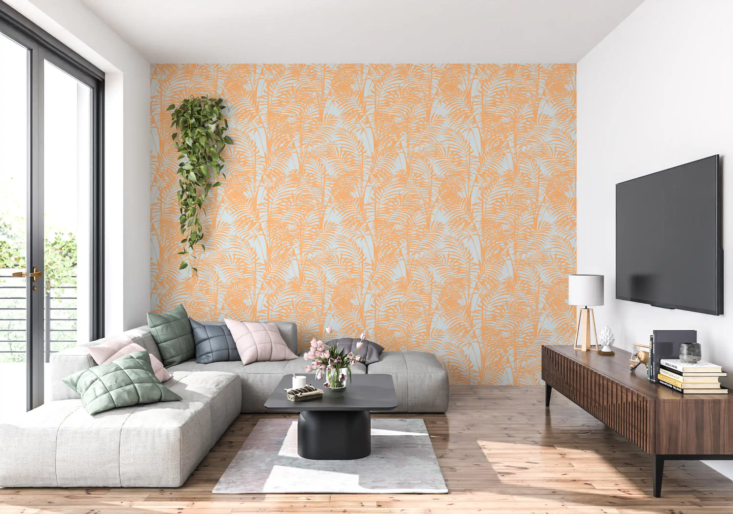 Peach Botanical Palm Repeat Wallpaper⁠