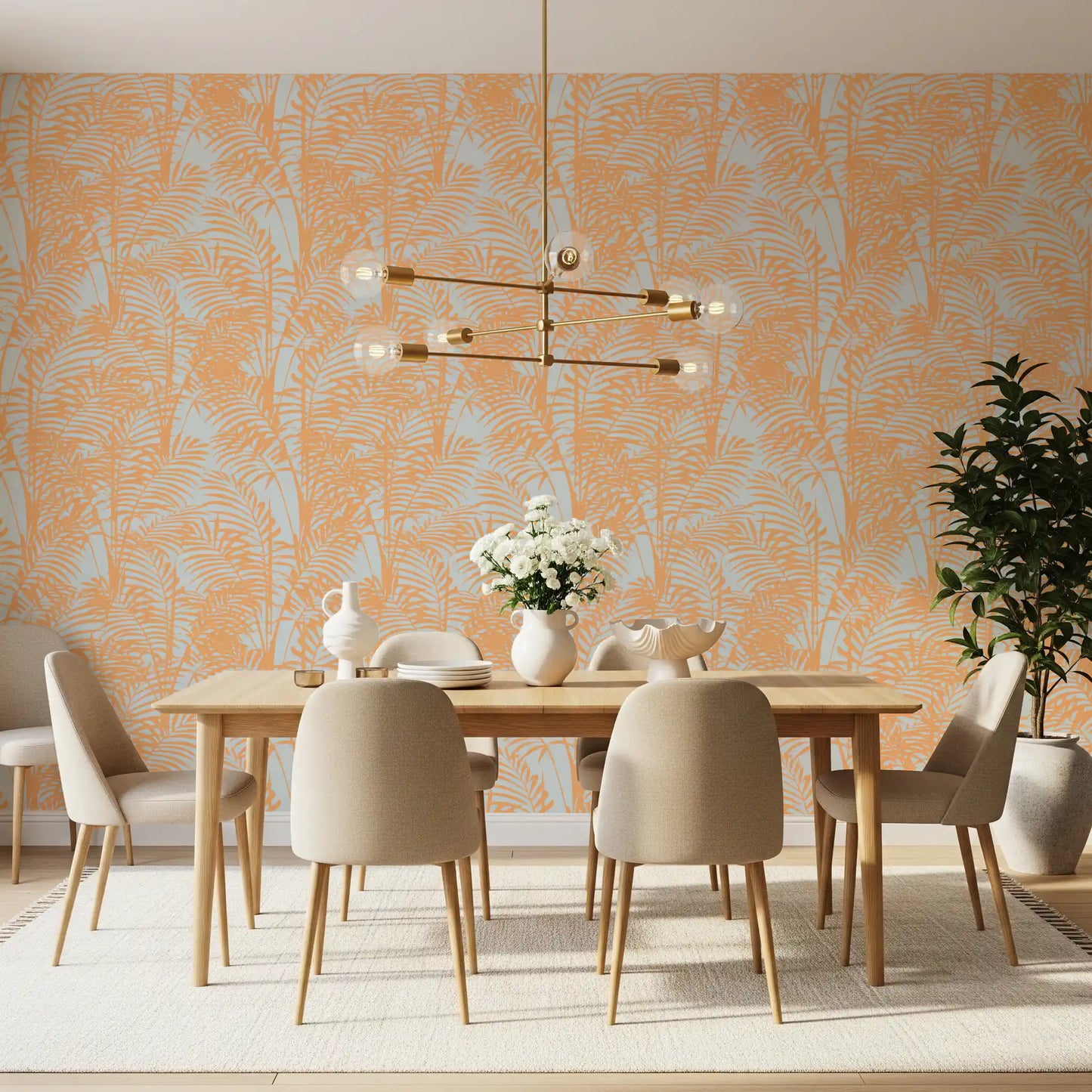 Peach Botanical Palm Repeat Wallpaper⁠