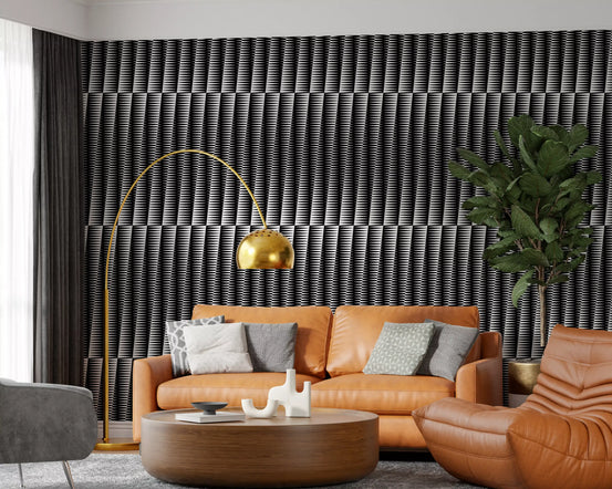 Sharp chevron wallpaper stepping behind a warm living room GD11682
