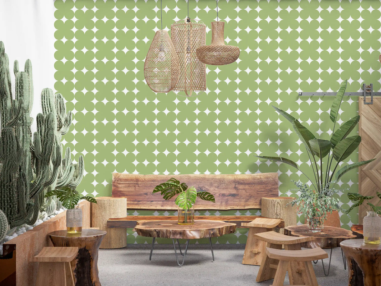 Sage Geometric Clover Pattern Wallpaper⁠