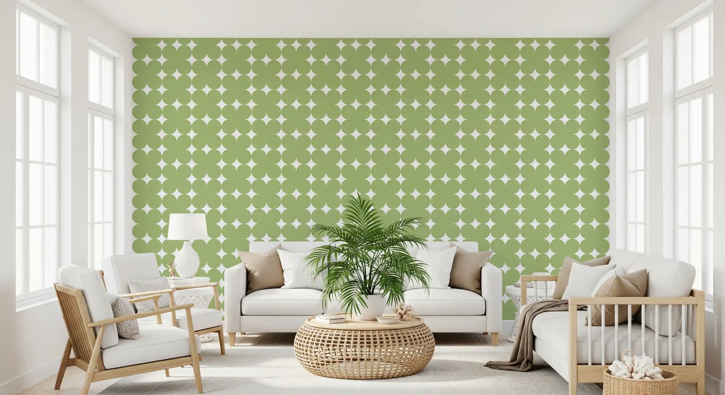 Sage Geometric Clover Pattern Wallpaper⁠