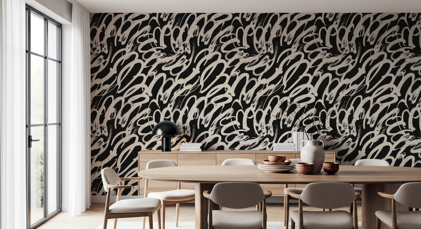 Monochrome Swirl Abstract Line Art Wallpaper⁠