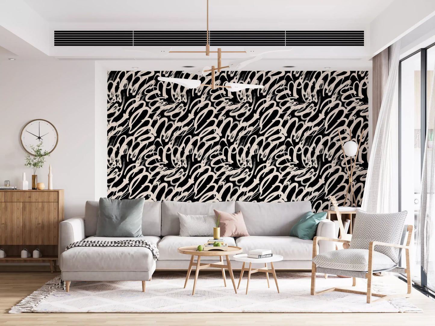 Monochrome Swirl Abstract Line Art Wallpaper⁠