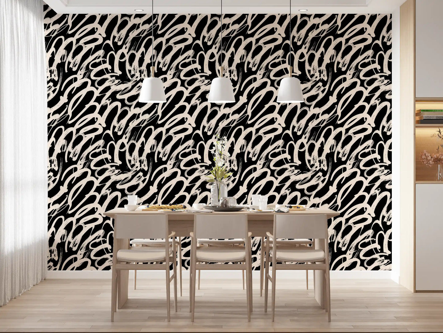Monochrome Swirl Abstract Line Art Wallpaper⁠