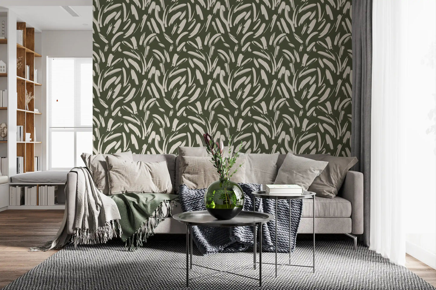 Sage Green Abstract Brushstrokes Wallpaper⁠