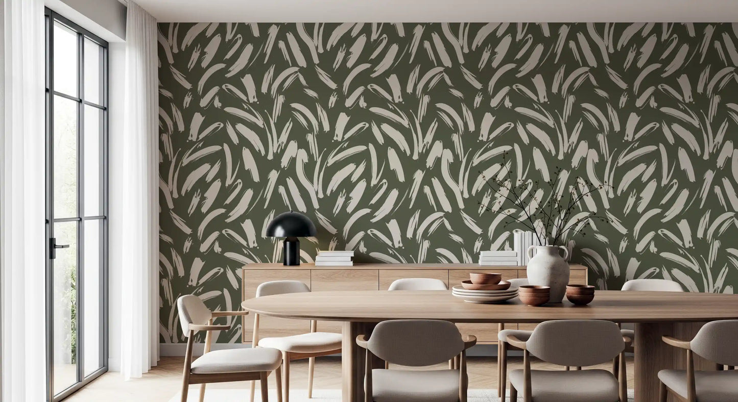 Sage Green Abstract Brushstrokes Wallpaper⁠