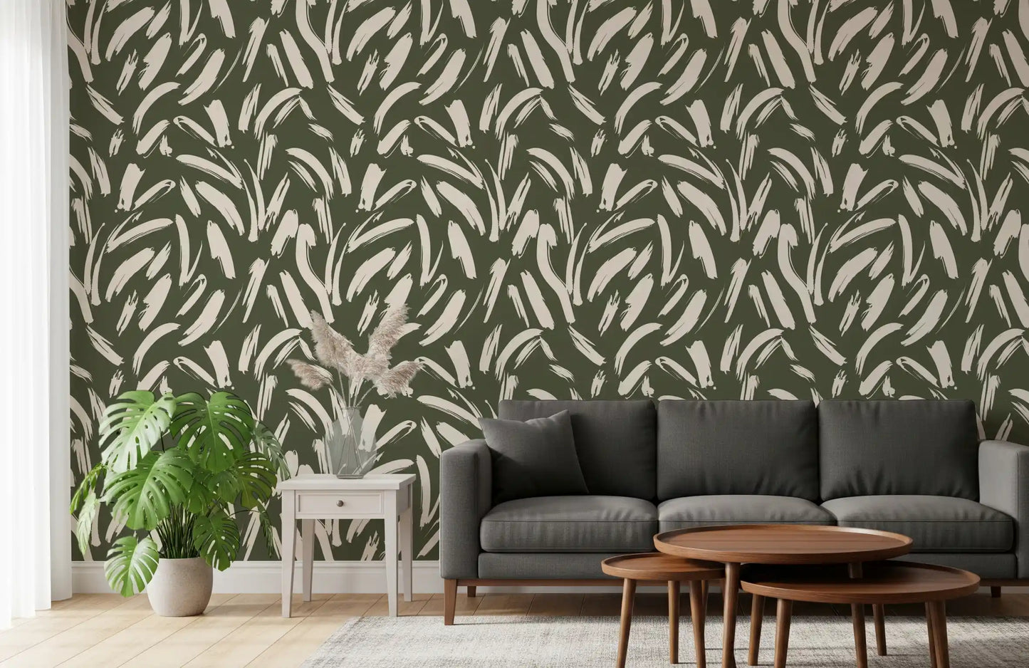 Sage Green Abstract Brushstrokes Wallpaper⁠