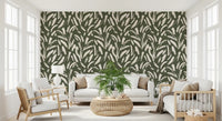 Sage Green Abstract Brushstrokes Wallpaper⁠