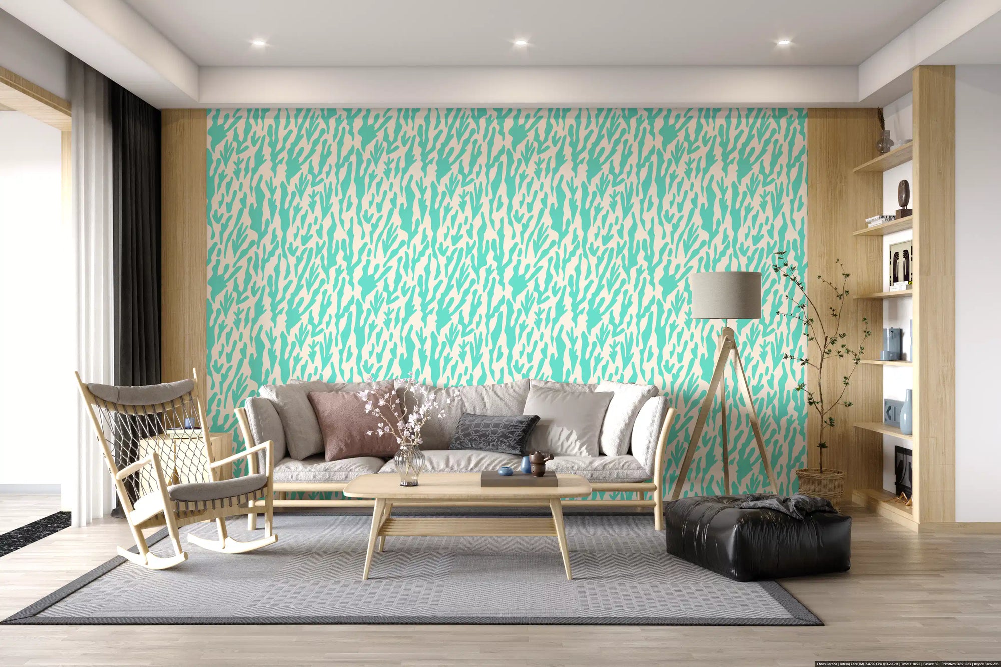 Minimalist Teal Botanical Waves Wallpaper⁠