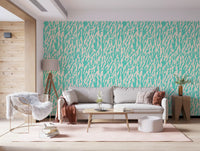 Minimalist Teal Botanical Waves Wallpaper⁠