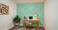 Minimalist Teal Botanical Waves Wallpaper⁠