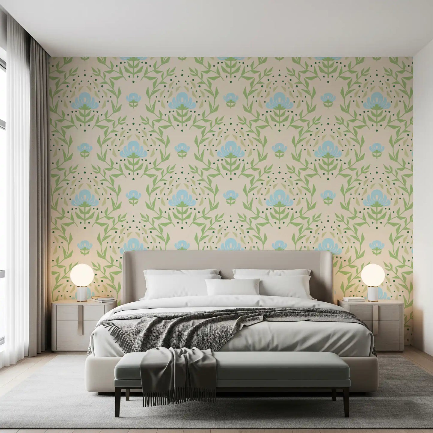 Nordic Bloom Botanical Print Wallpaper⁠