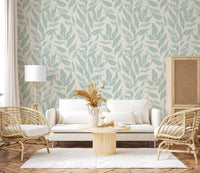 Sage Brushstroke Foliage Motif Wallpaper⁠