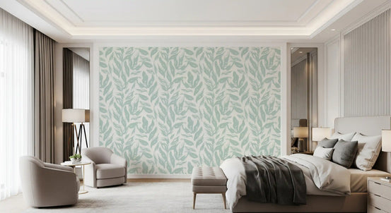 Sage Brushstroke Foliage Motif Wallpaper⁠