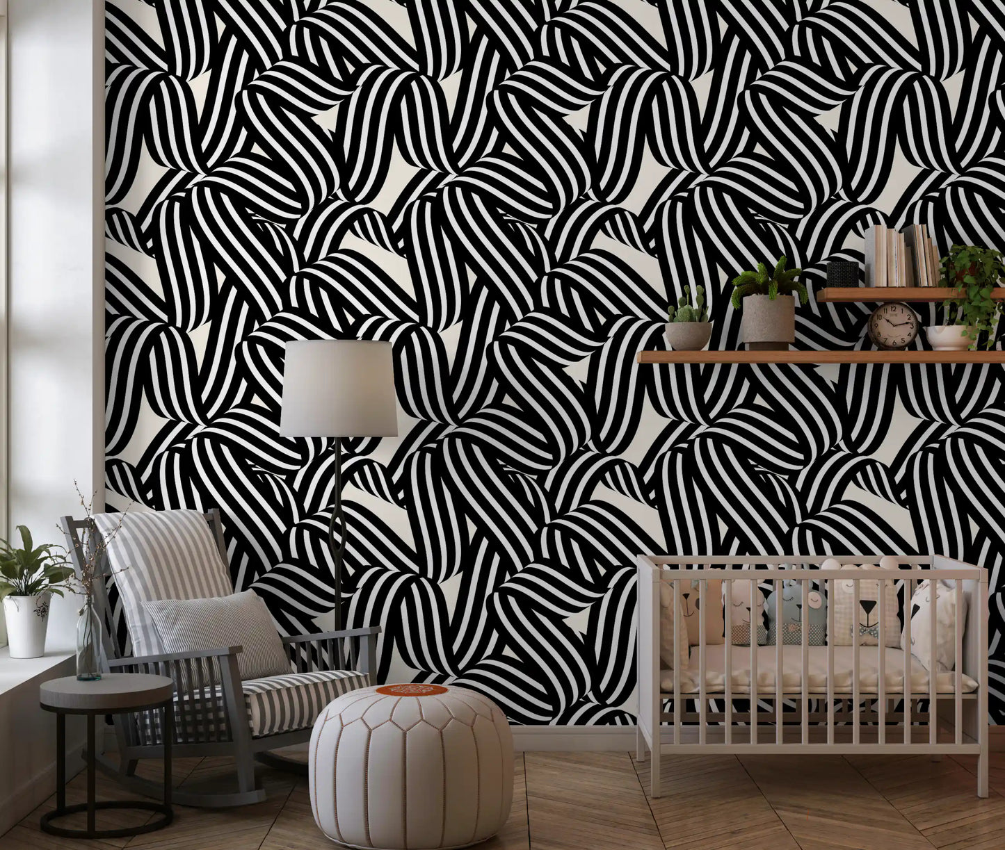 Monochrome Ribbon Flow Wallpaper⁠