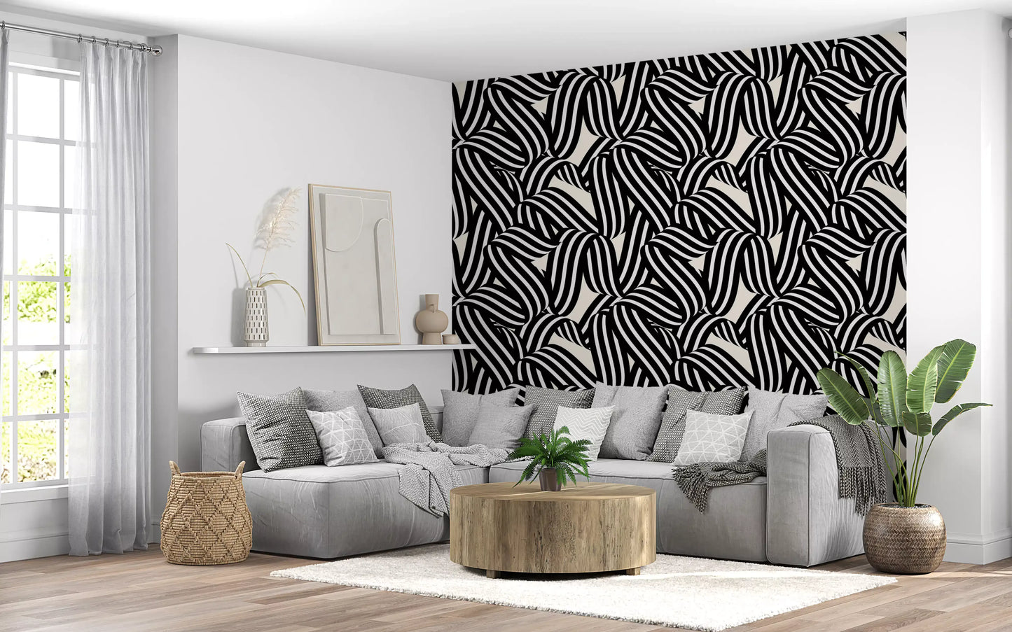 Monochrome Ribbon Flow Wallpaper⁠