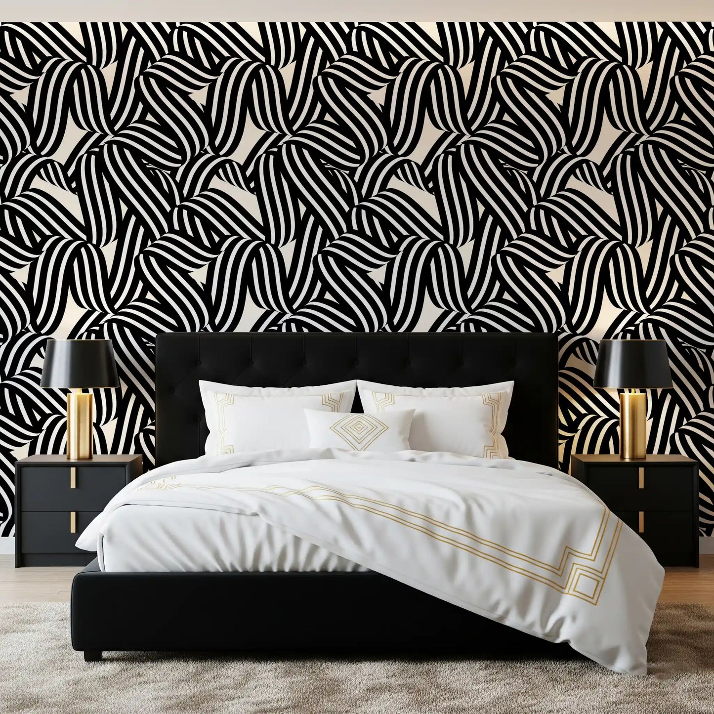 Monochrome Ribbon Flow Wallpaper⁠