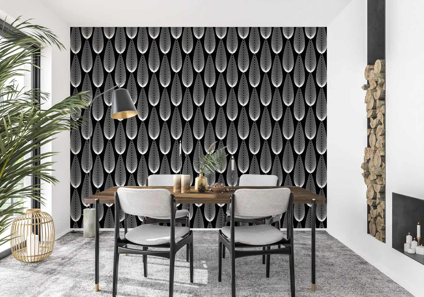 Minimalist Teardrop Linear Pattern Wallpaper⁠