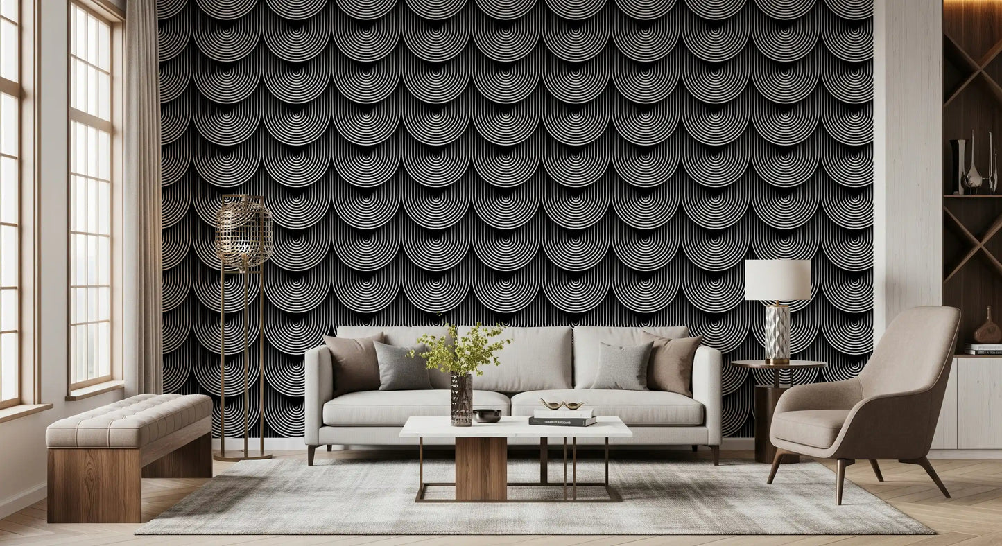 Monochrome Geometric Arc Pattern Wallpaper⁠
