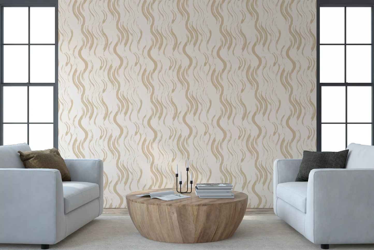 Cream Wavy Brushstroke Strokes Wallpaper⁠