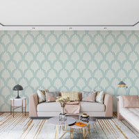 Art Deco Fan Pattern in Sage and Cream Wallpaper⁠