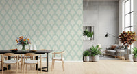 Art Deco Fan Pattern in Sage and Cream Wallpaper⁠