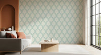 Art Deco Fan Pattern in Sage and Cream Wallpaper⁠