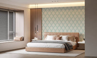 Art Deco Fan Pattern in Sage and Cream Wallpaper⁠