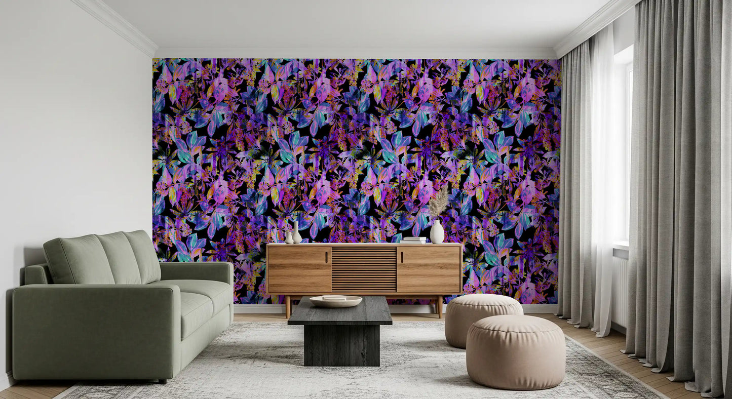 Vibrant Neon Tropical Foliage Wallpaper⁠