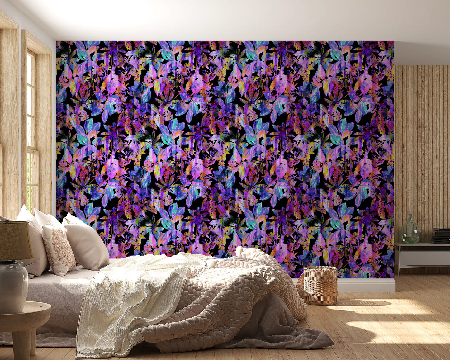 Vibrant Neon Tropical Foliage Wallpaper⁠