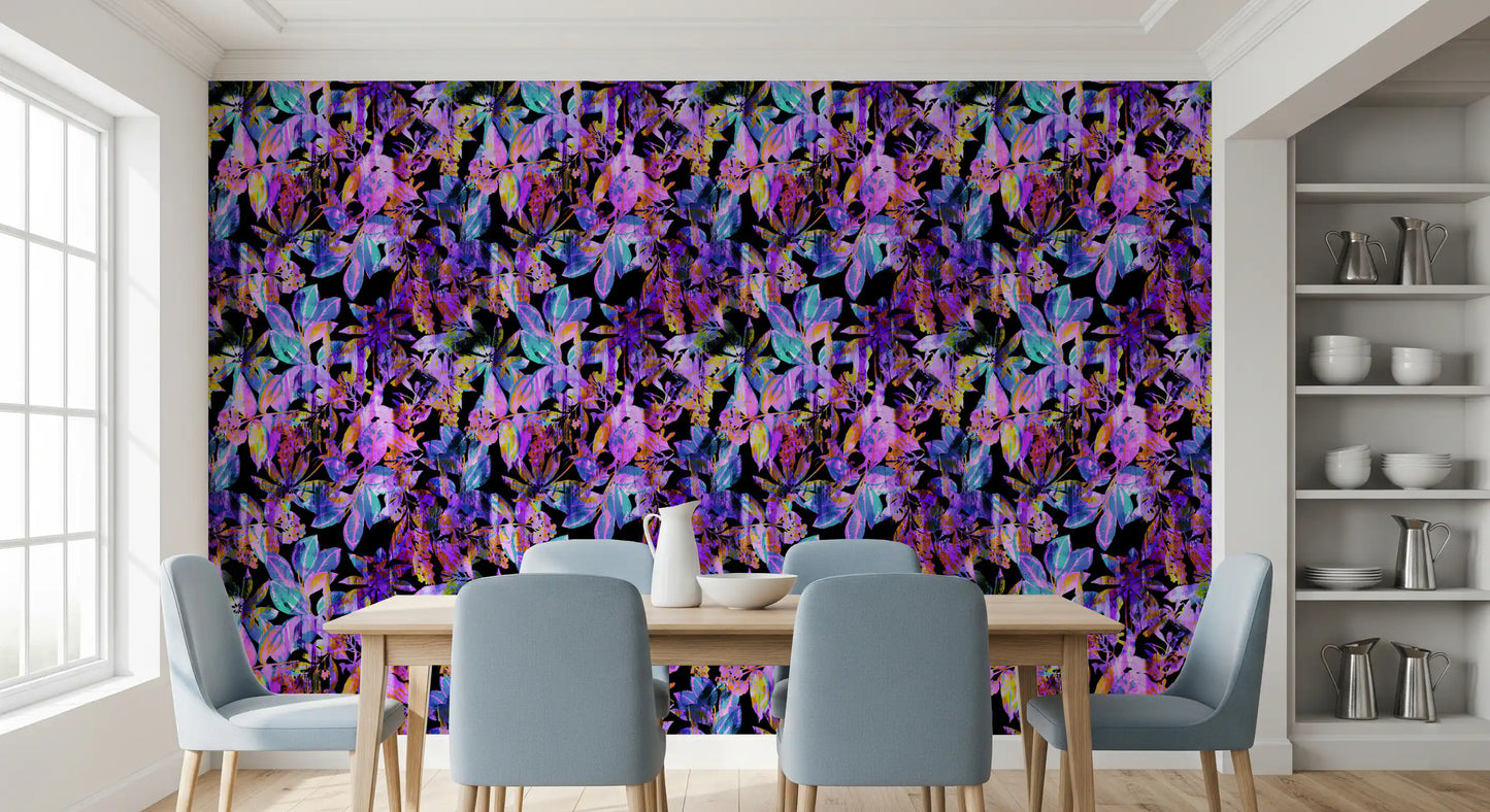 Vibrant Neon Tropical Foliage Wallpaper⁠