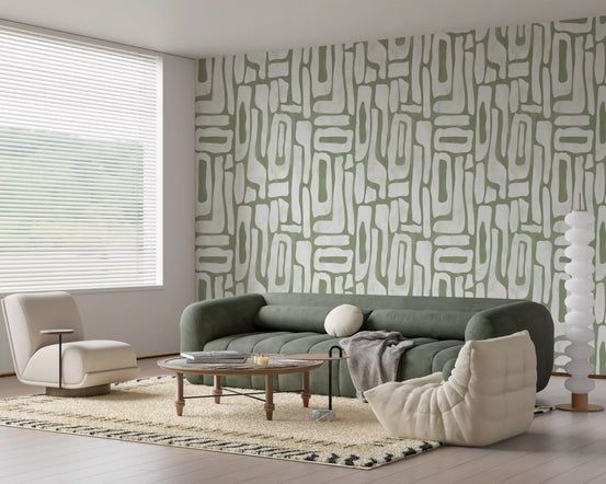 Sage Green Organic Abstract Shapes Wallpaper⁠