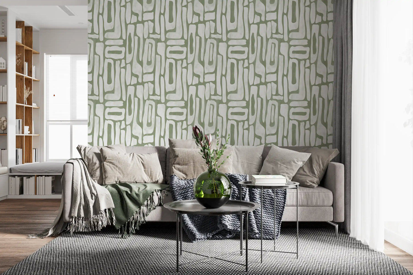 Sage Green Organic Abstract Shapes Wallpaper⁠