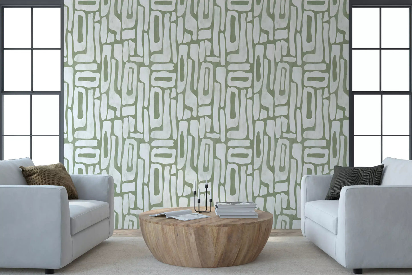 Sage Green Organic Abstract Shapes Wallpaper⁠