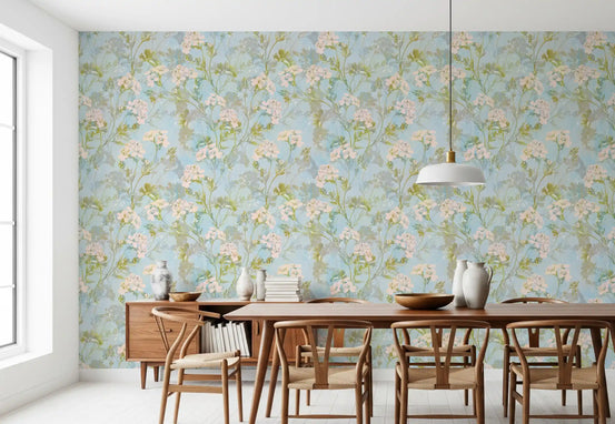 Watercolor meadow flora wallpaper gives a dining room a fresh feel GD11722
