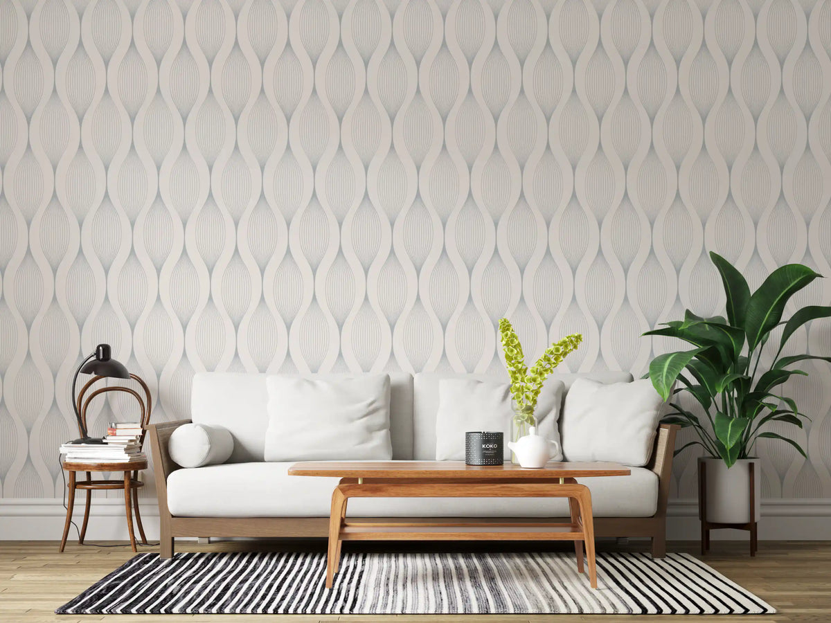 Minimalist Soft Gray Curves wallpaper lines a calm living room, GD11724
