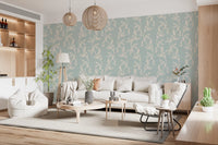 Sage Green and Cream Botanical Vine Wallpaper⁠