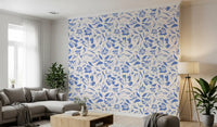Cream and Cobalt Floral Wallpaper⁠