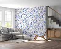 Cream and Cobalt Floral Wallpaper⁠