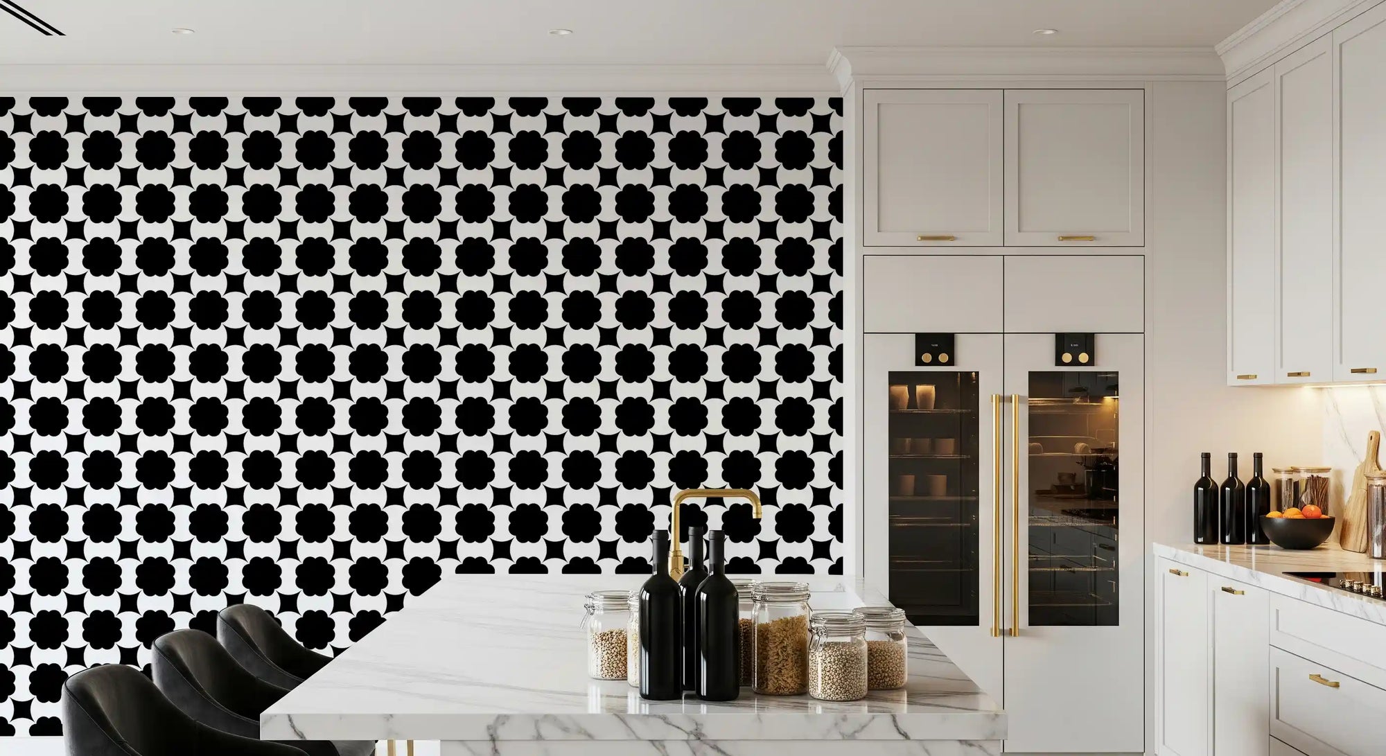 Monochrome Floral Lattice Wallpaper⁠
