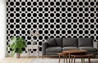 Monochrome Floral Lattice Wallpaper⁠