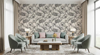Monochrome Botanical Line Art Wallpaper⁠