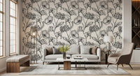 Monochrome Botanical Line Art Wallpaper⁠