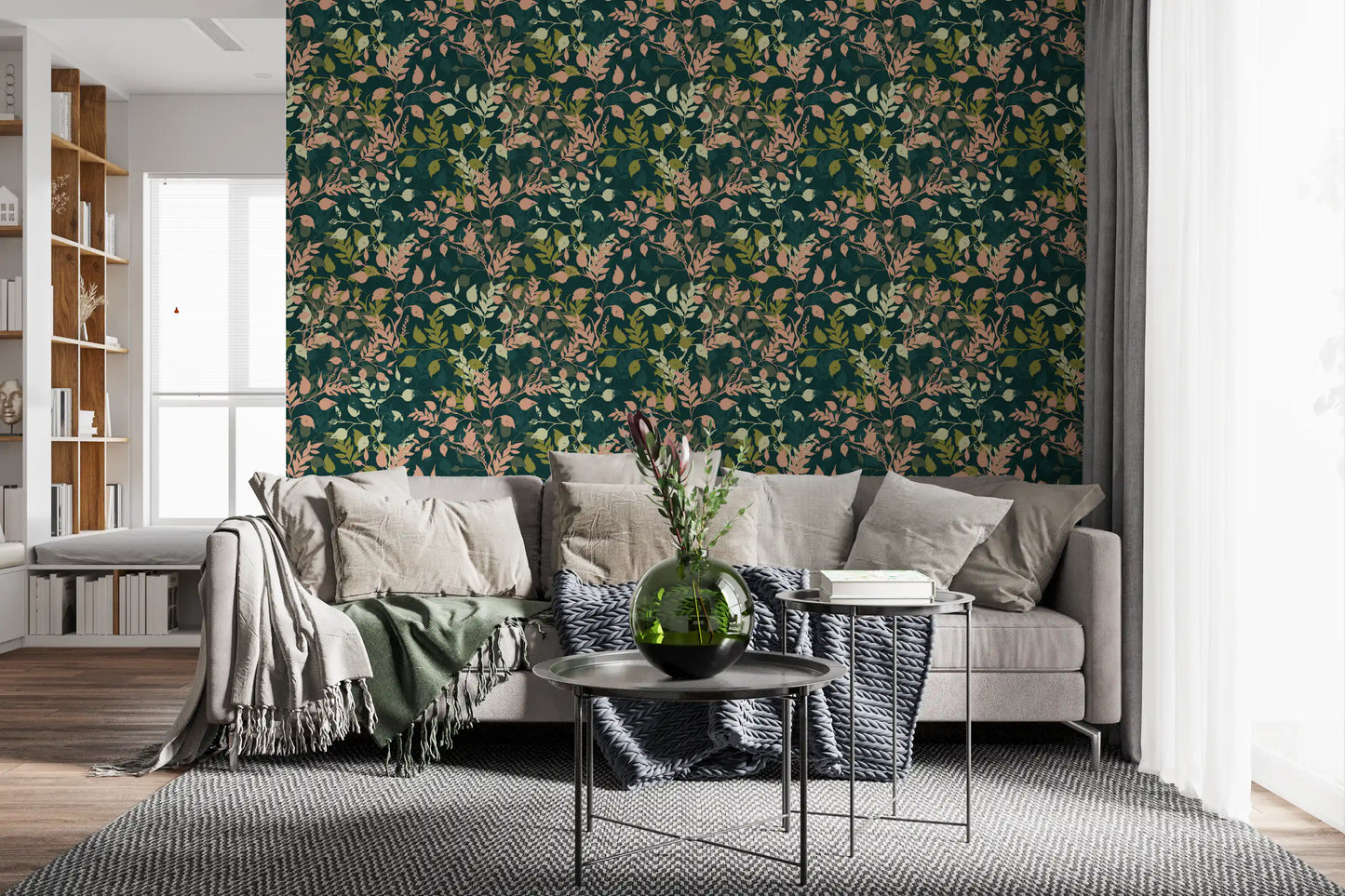 Midnight Garden Botanical Leaf Silhouette Wallpaper⁠
