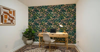 Midnight Garden Botanical Leaf Silhouette Wallpaper⁠