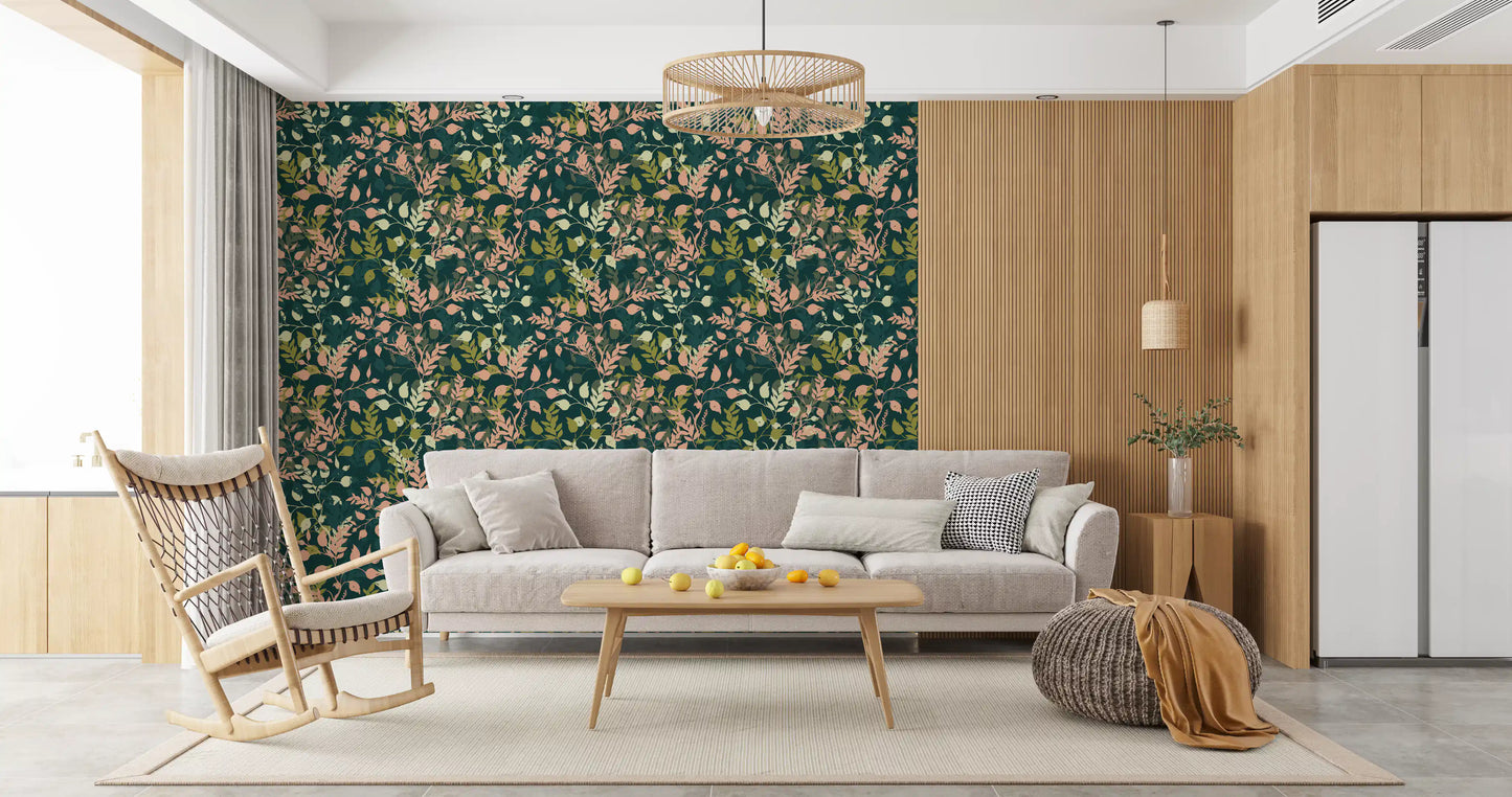 Midnight Garden Botanical Leaf Silhouette Wallpaper⁠